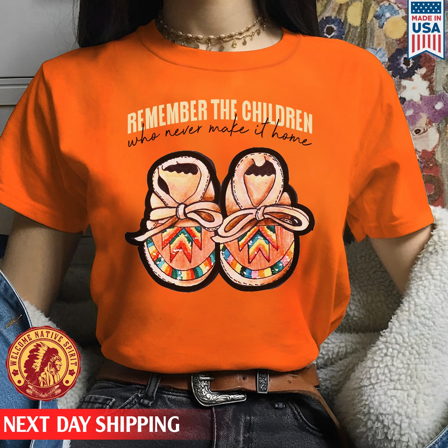 Every Child Matters Remember The Children Who Never Make It Home Indigenous  Shoes Orange Day Shirt 063