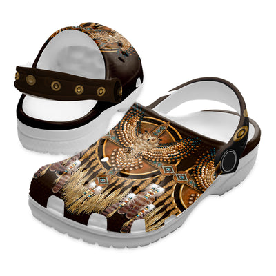 Fleece Unisex Owl Pattern Clog Shoes For Women and Men Native American Style
