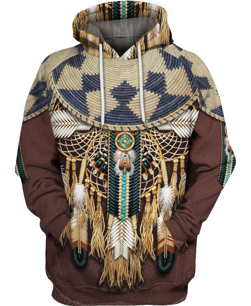 Brown Native Bead Dreamcatcher 3D Hoodie - Native American Pride Shop