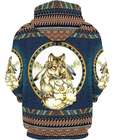 Blue Wolf Man 3D Hoodie - Native American Pride Shop