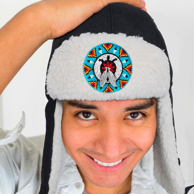Blue Turtle Beaded Winter Trapper Hats for Men Women Native American Style