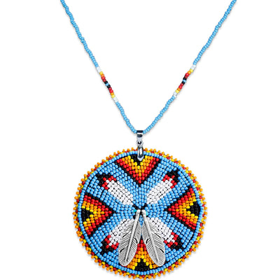 Four Feather Handmade Beaded Wire Necklace Pendant Unisex With Native American Style