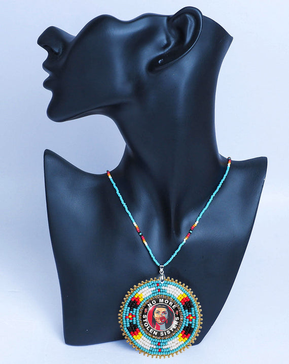 No More Stolen Sister Feathers Handmade Beaded Wire Necklace Pendant Unisex With Native American Style