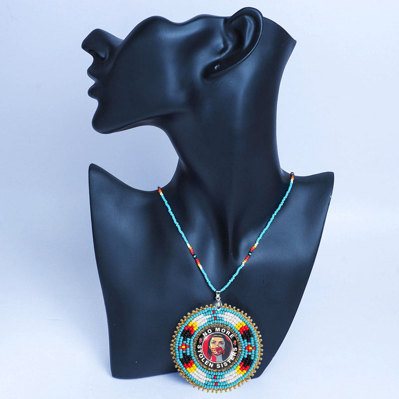 No More Stolen Sister Feathers Handmade Beaded Wire Necklace Pendant Unisex With Native American Style