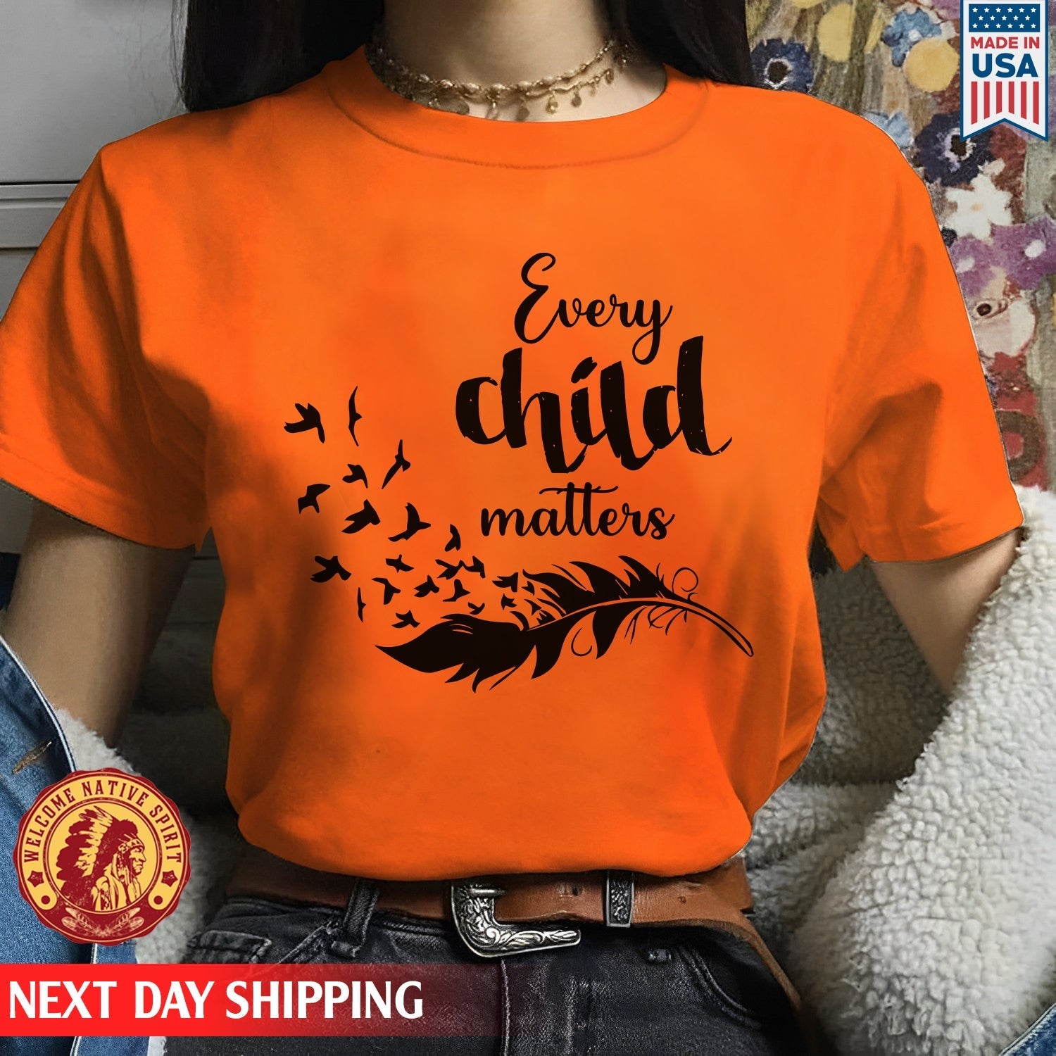 Every Child Matters Black Feather For Orange Day Native American Unisex T-Shirt/Hoodie/Sweatshirt