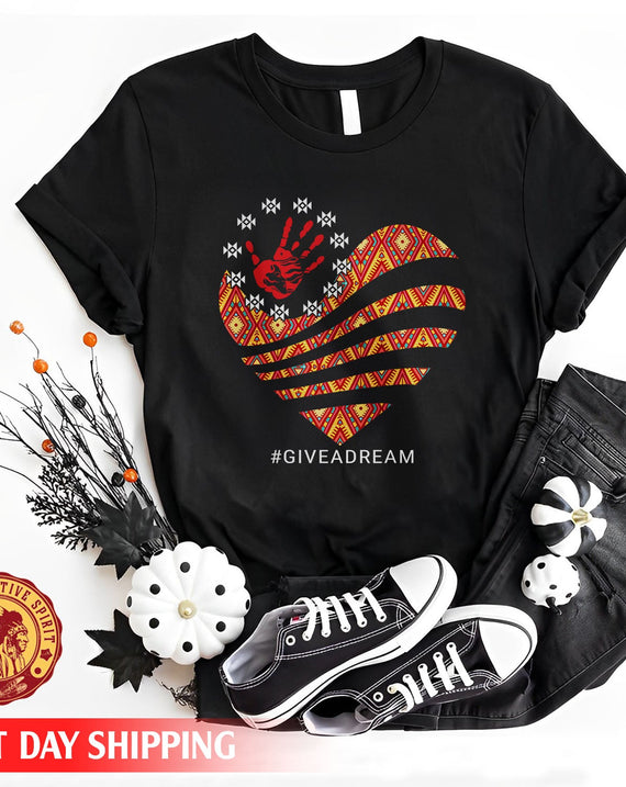 Give A Dream MMIW Red Hand On Orange Heart Unisex T-Shirt/Hoodie/Sweatshirt
