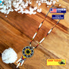Black Yellow Seed Bead Long Star Medallion Handmade Necklace Earrings Set WCS
