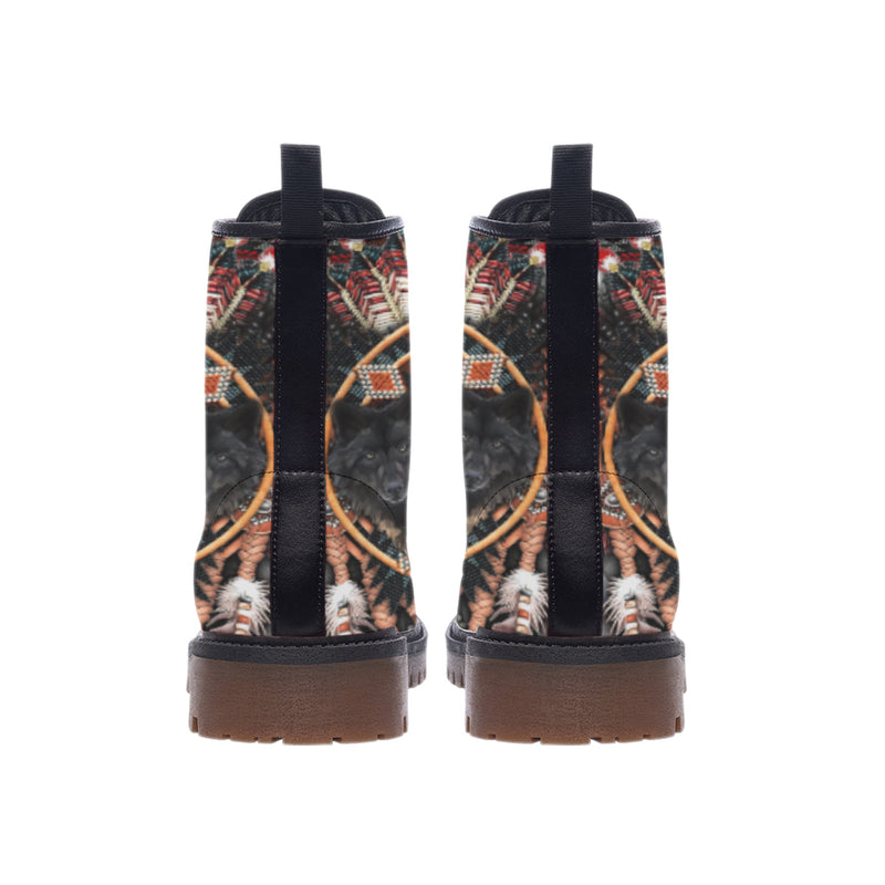 Wolf Pattern Leather Martin Short Boots WCS