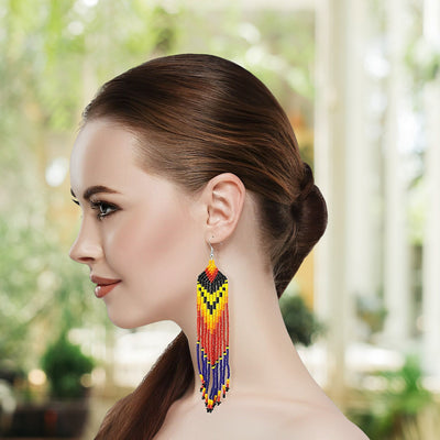 Blue Red Ethnic Beaded Handmade Earrings For Women