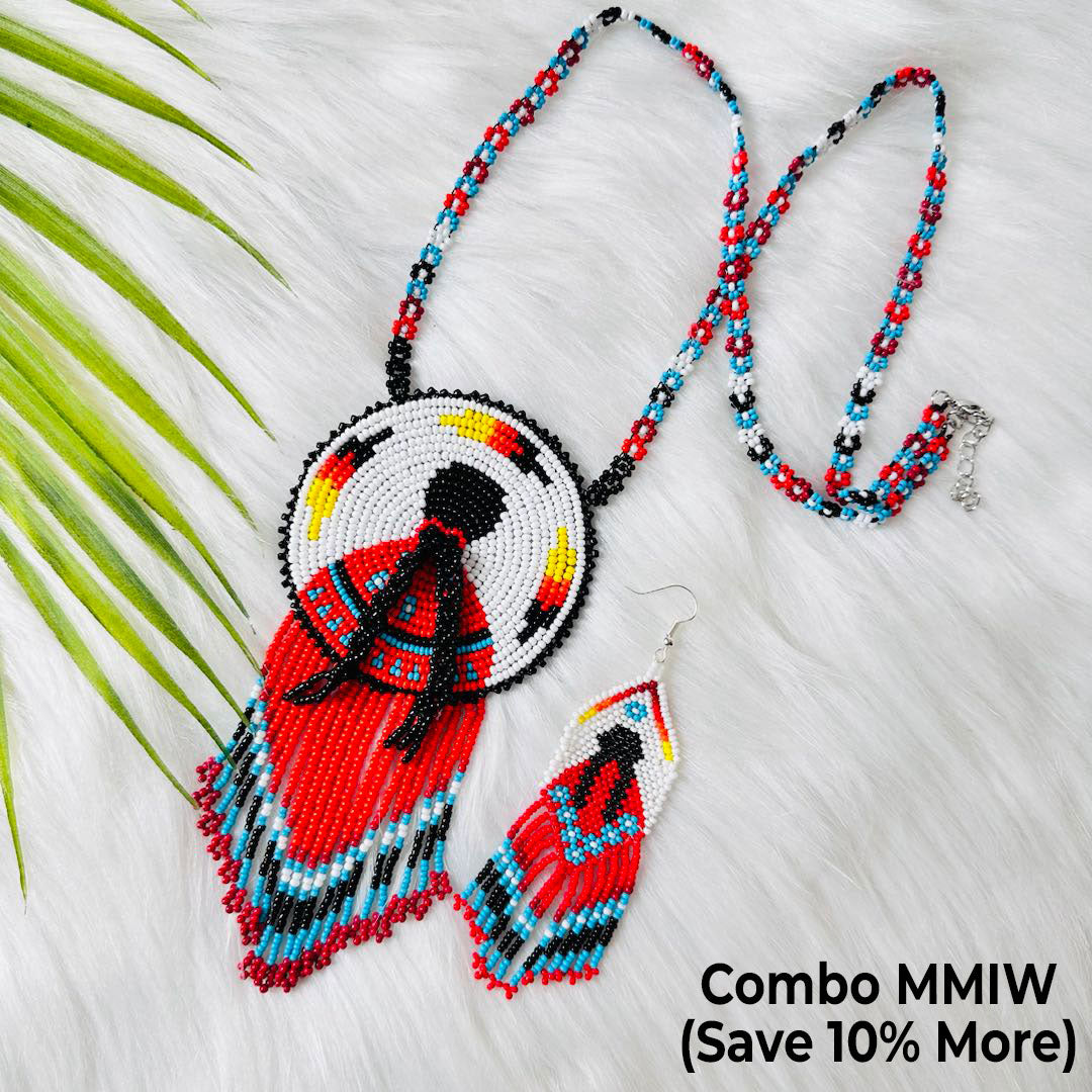 Combo MMIW Handmade Beaded Necklace And Earrings Unisex With Native American Style