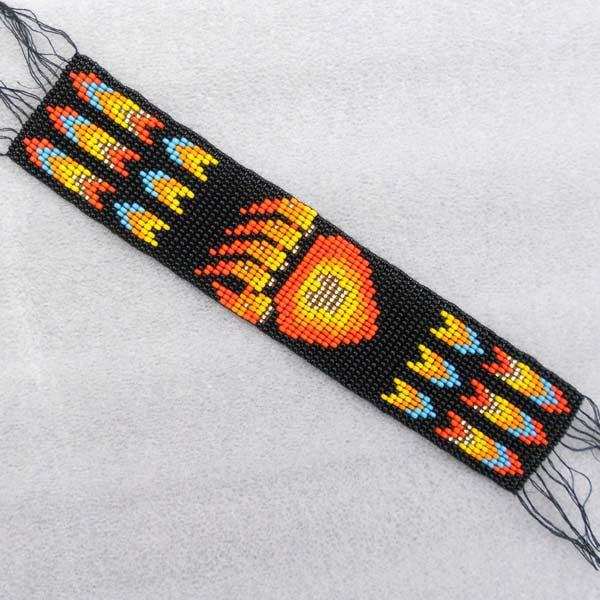 Handmade Beaded Black Fire Bear Paw Leather Bracelet WCS