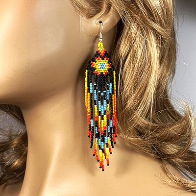 Black Star Sun Beaded Handmade Earrings For Women