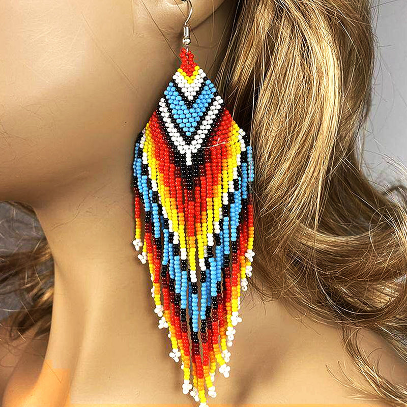 Big Sun Colors Hook Beaded Handmade Earrings For Women