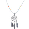 Long Silver Dreamcatcher Dark Blue Handmade Beaded Necklace For Women Native American Style