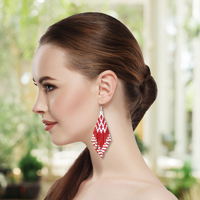 Maroon Chandelier Beaded Handmade Earrings For Women
