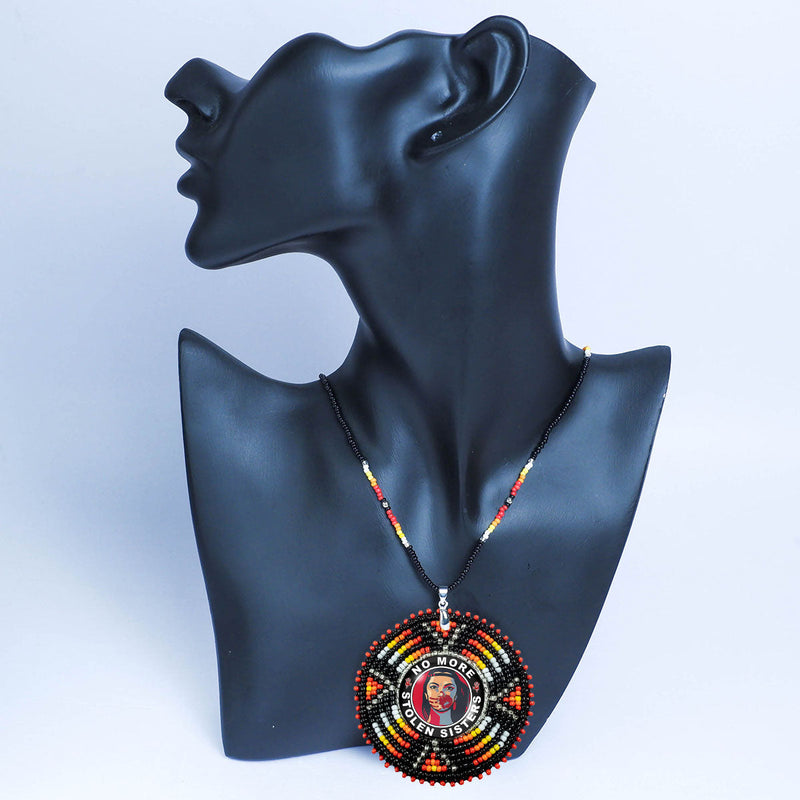MMIW No More Stolen Sister Sunburst Handmade Beaded Wire Necklace Pendant For Women