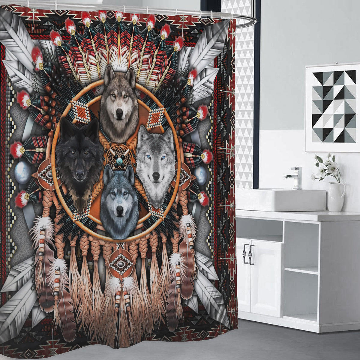 Wolf Dreamcatcher Native American Shower Curtains WCS