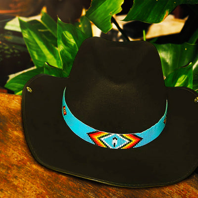 Turquoise Blue Red Black man’s Symbol Beadwork Cowboy Hat Band Waist Belt IBL