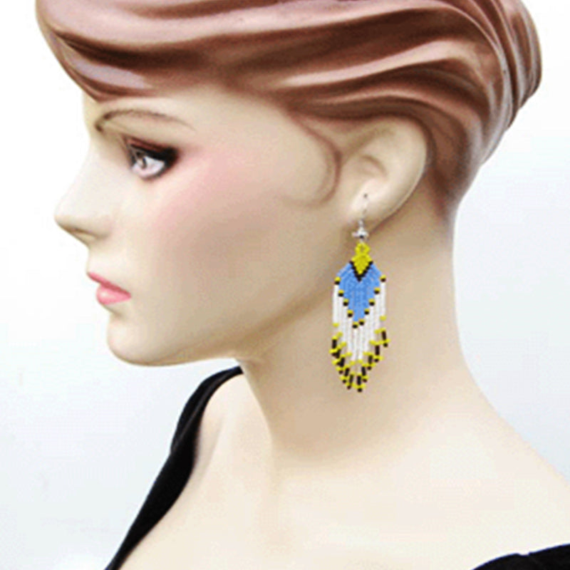 Turquoise White Yellow Beaded Handmade Earrings For Women