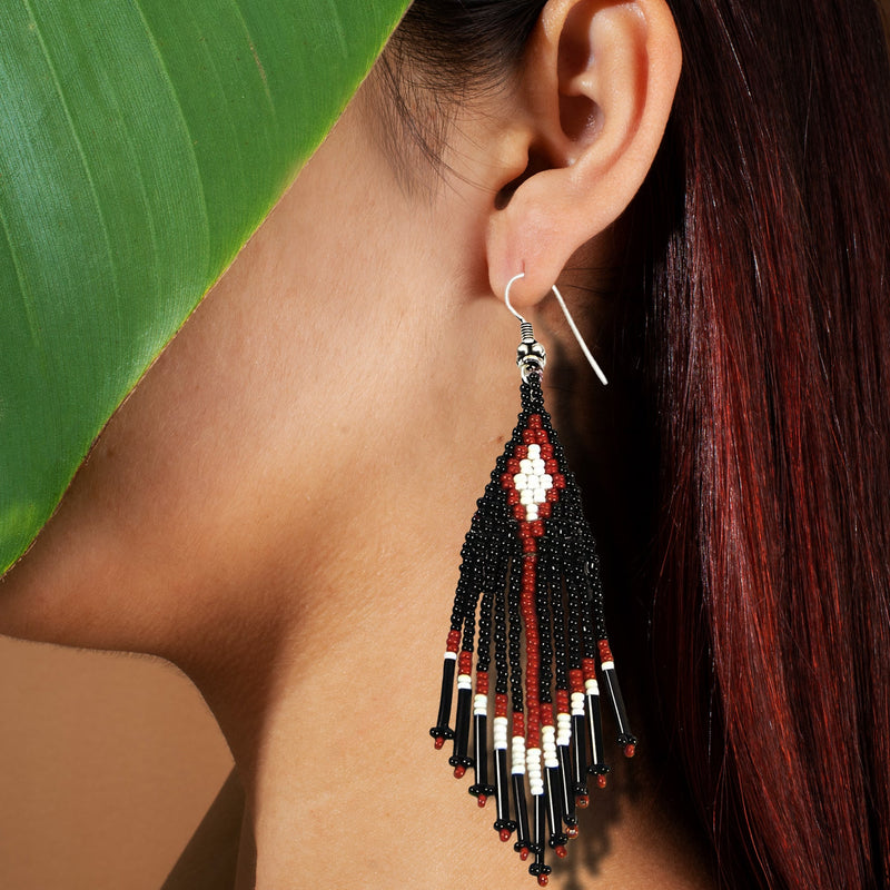 Black Seed Bead Pattern Beaded Handmade Earrings For Women