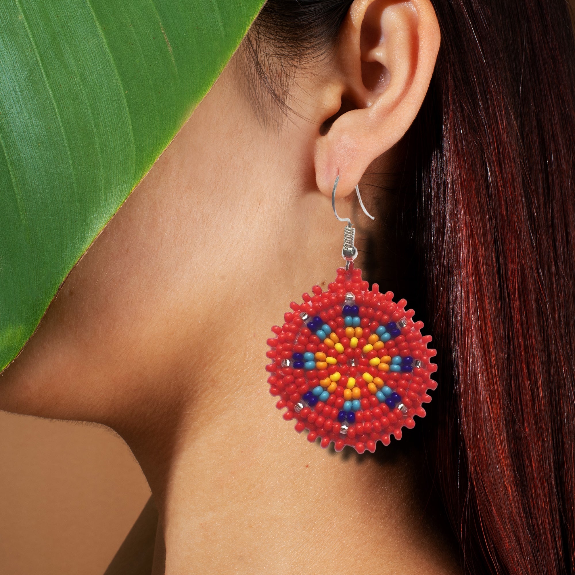 Cute Round Red Beaded Handmade Earrings For Women