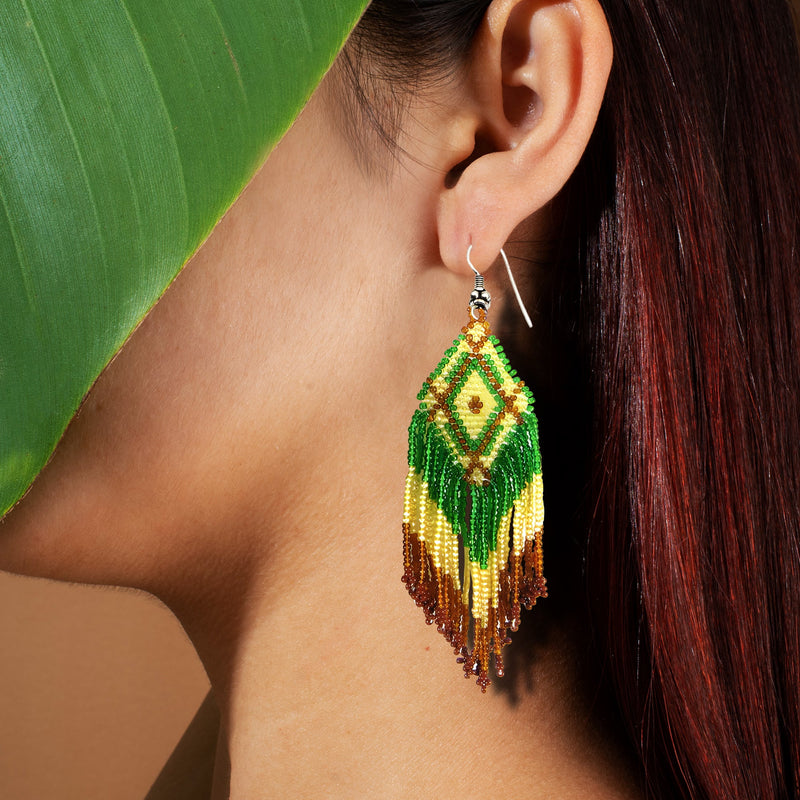 Green Seed Bead Pattern Beaded Handmade Earrings For Women