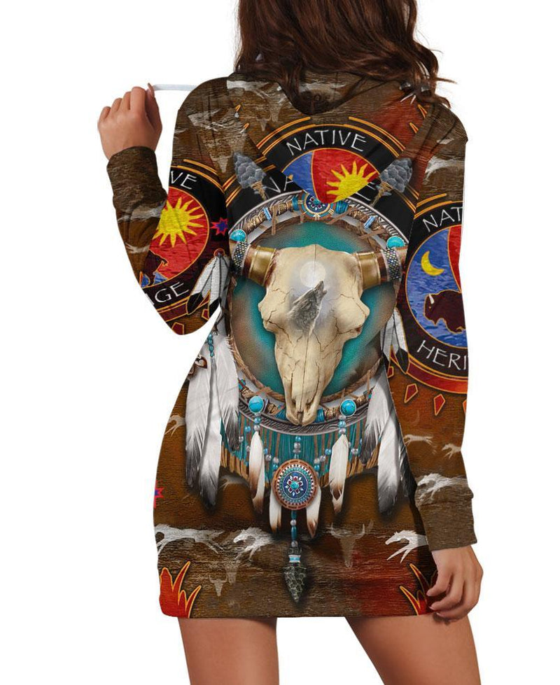 Native Bison Skull Hoodie Dress WCS
