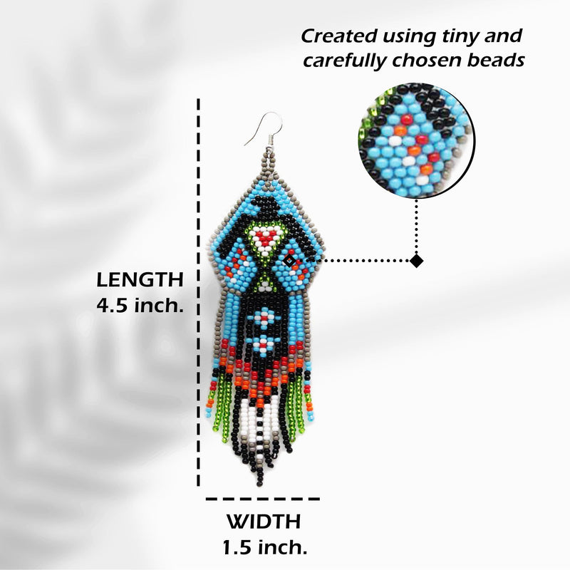Blue Black Eagle Beaded Handmade Earrings For Women