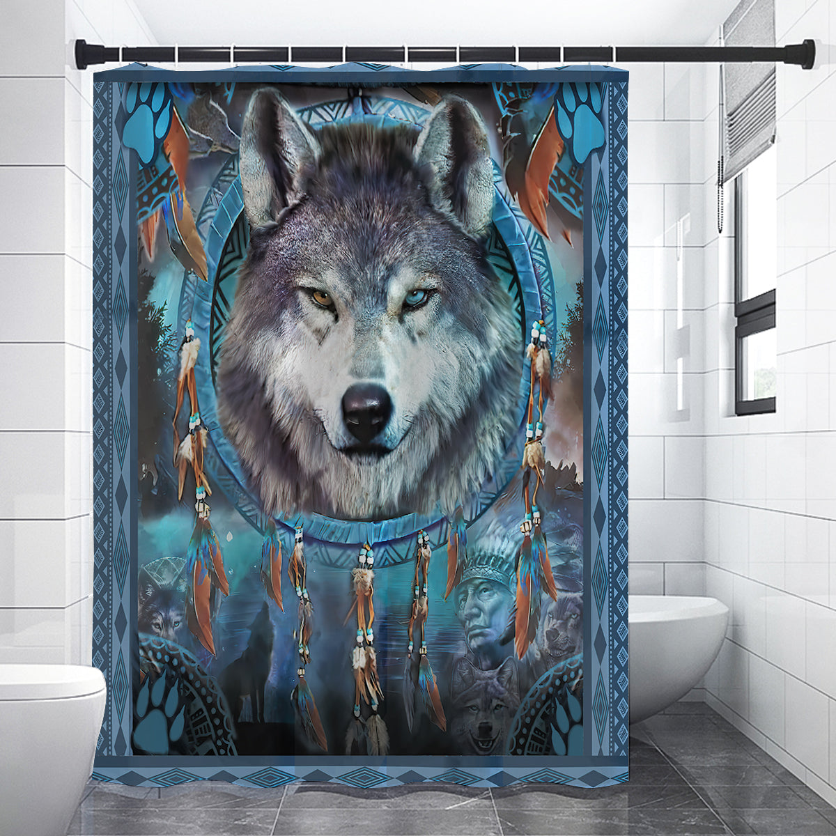 Native American Wolf Spirit Shower Curtains WCS