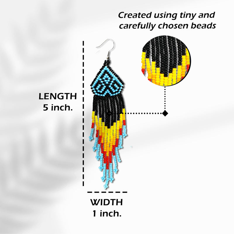 Black Multicolored Long Pattern Beaded Handmade Earrings For Women