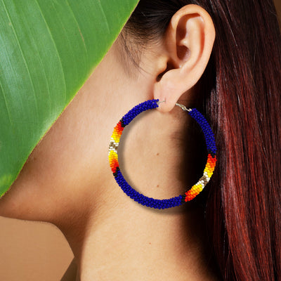 Pattern  Deep Blue Hoop Beaded Handmade Earrings For Women