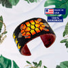 Black Fire Turtle Hard Cuff Wide Beaded Handmade Bracelet
