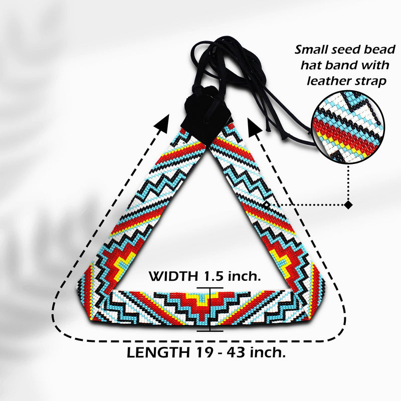 -Handmade beaded Geometric White Multi-Colored loom Cowboy style Hatband IBL