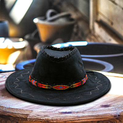 Handmade beaded Black Orange Red loom Cowboy style Hatband IBL