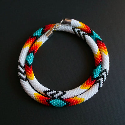 White Lightning Pattern Beaded Handmade Necklace For Women Native American Style