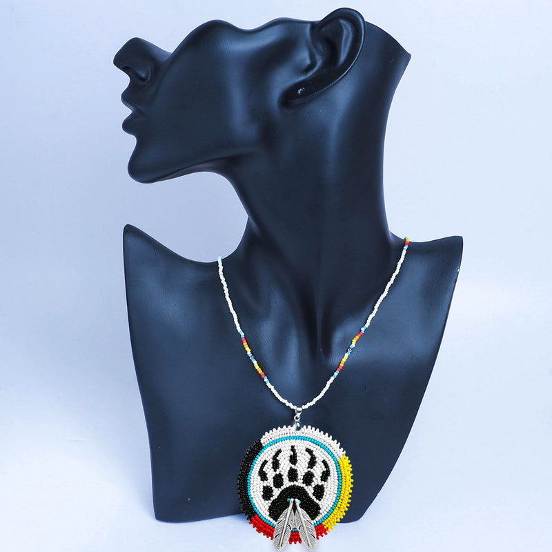 Bear Paw Handmade Beaded Wire Necklace Pendant Unisex With Native American Style
