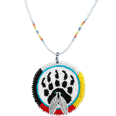 Bear Paw Handmade Beaded Wire Necklace Pendant Unisex With Native American Style