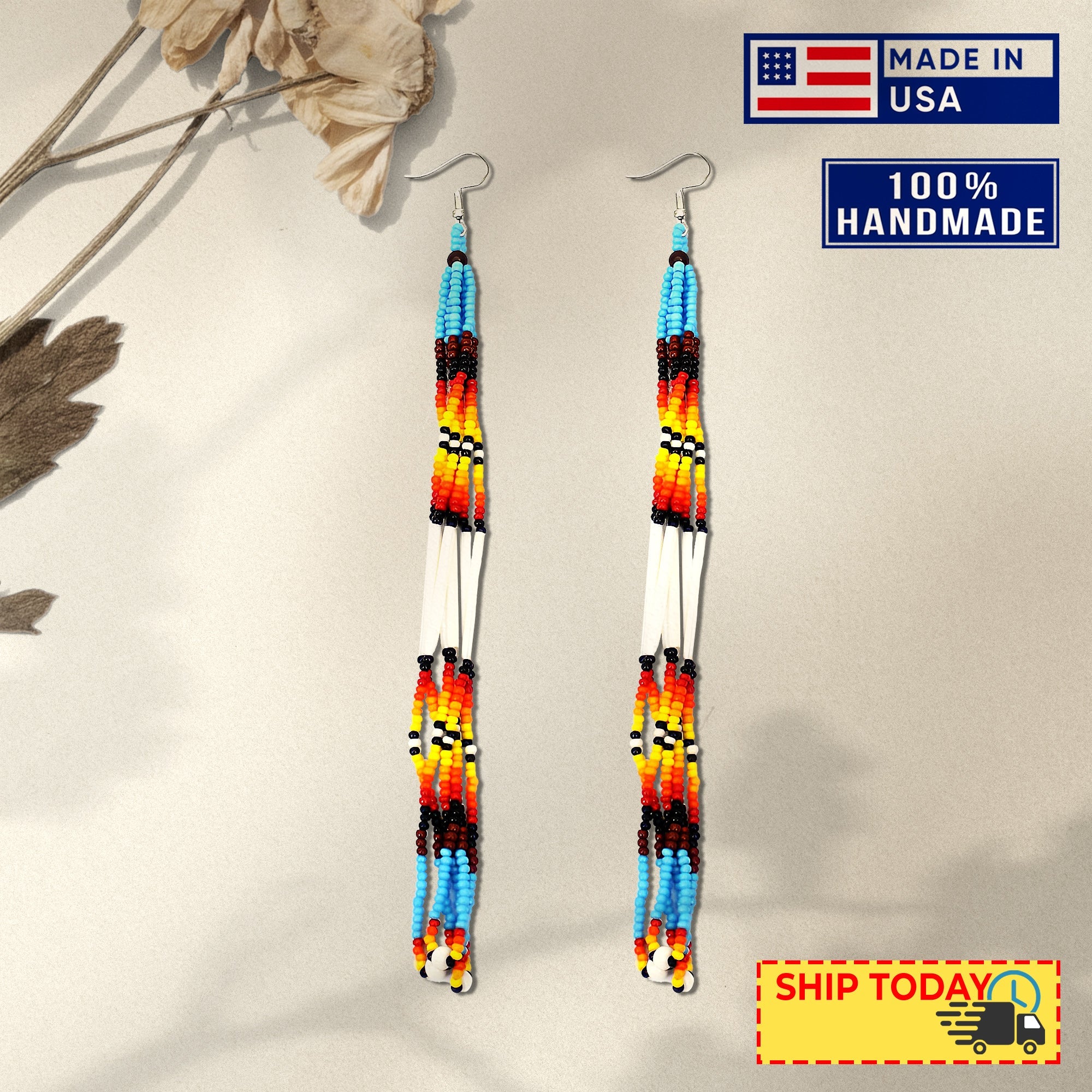 Multi-Color Long Beaded Handmade Earrings For Women