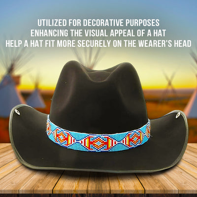 Blue Red Yellow Seed Beaded Cowboy Hat Band Waist Belt IBL