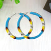 Cyan Blue 3-inch Hoop Pattern Beaded Handmade Earrings For Women