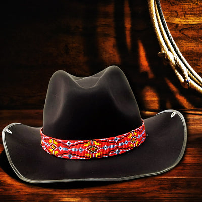 Red Blue Yellow Seed Beaded Cowboy Hat Band Waist Belt IBL