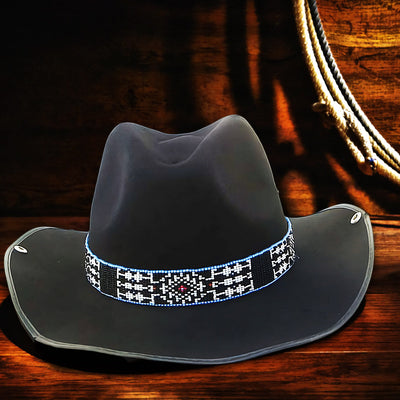 Medicine man’s Eye Beadwork Blue Black Beaded Cowboy Hat Band Belt IBL
