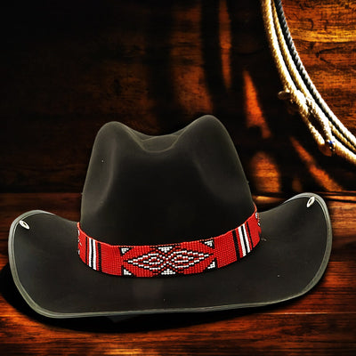 Red Black White Seed Beaded Cowboy Hat Band Waist Belt IBL