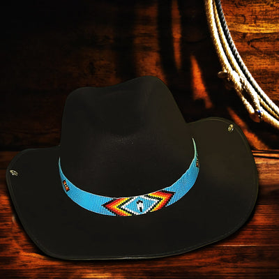 Turquoise Blue Red Black man’s Symbol Beadwork Cowboy Hat Band Waist Belt IBL