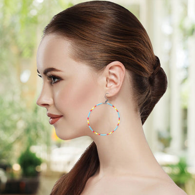 Turquoise Round Pattern Beaded Handmade Earrings For Women
