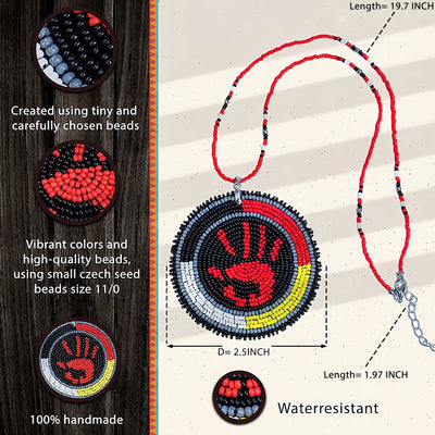 MMIW Handprint Handmade Beaded Patch Necklace Pendant