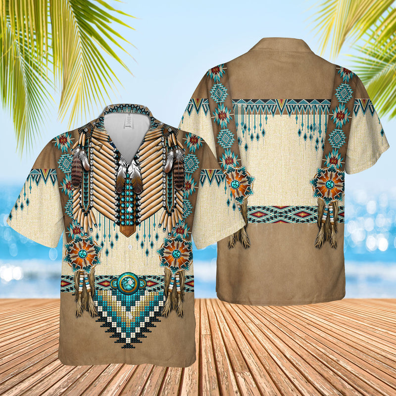 Turiquoise Native Indian Pattern Feather Hawaiian Shirt WCS