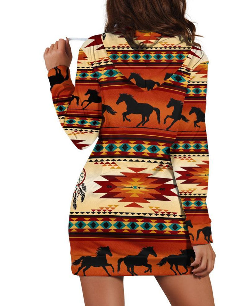 Native Horse Pattern Hoodie Dress WCS
