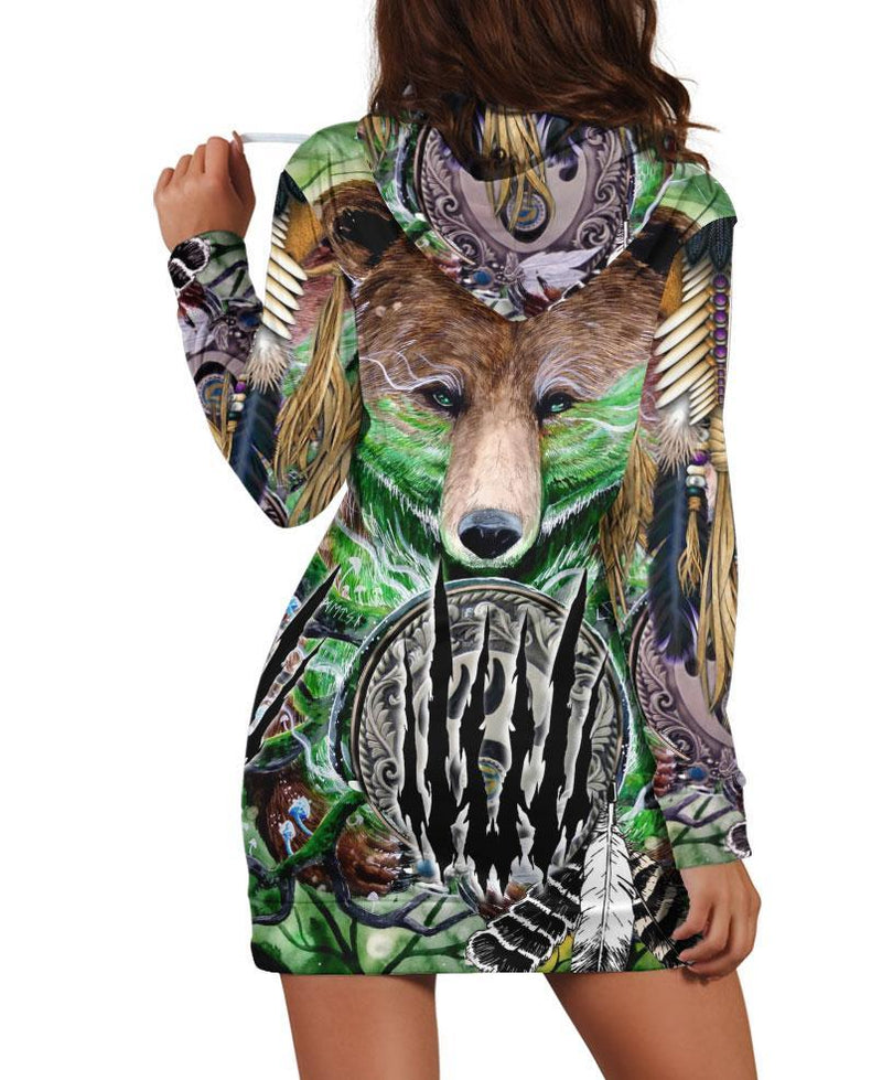 Native Bear Green Hoodie Dress WCS