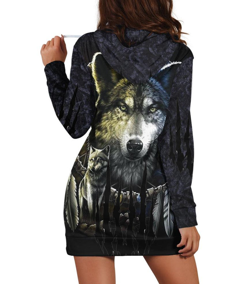 Wolf Native Hoodie Dress - Native American Pride Shop